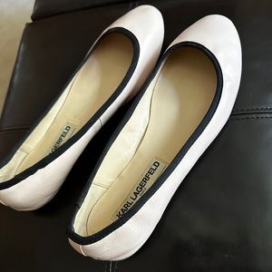 Sz 10 Blush with black piping trim Karl Lagerfeld leather flats.